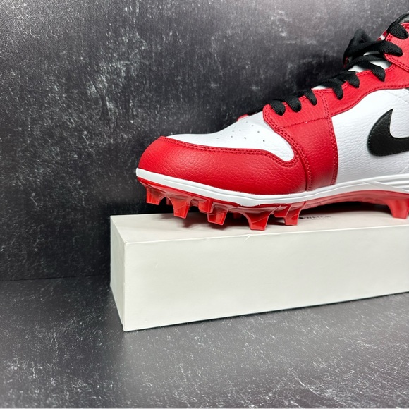AIR JORDAN 1 MID TD CHICAGO MENS FOOTBALL CLEATS SIZE 10 LEATHER WHITE RED BLACK - Picture 7 of 11